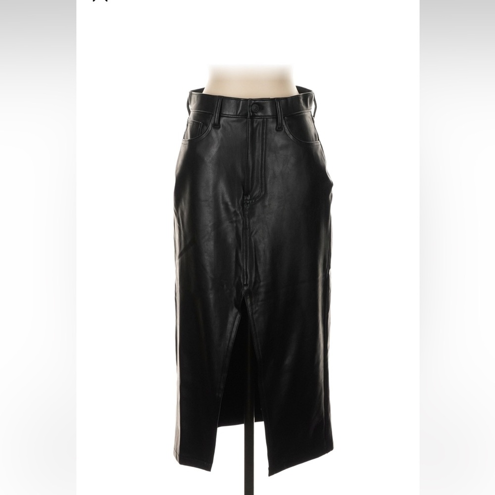Abercrombie & Fitch Black Vegan Leather Pencil Skirt with Front Slit